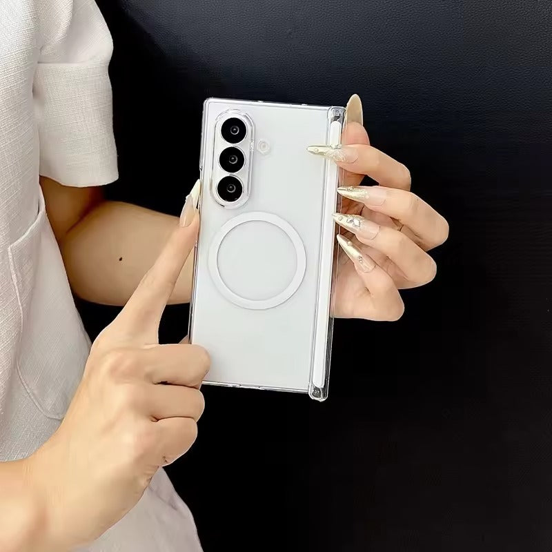 Samsung Galaxy Z Fold Series Magnetic Transparent Case with Hinge Protection