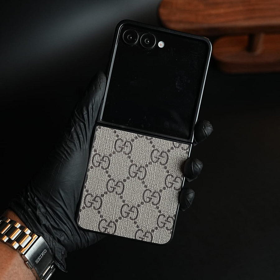 Luxury 2G Pattern PU Leather Case Cover For Samsung Galaxy Z Flip 8 (Beige)