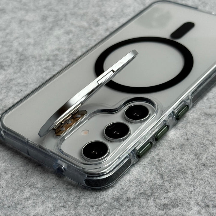Samsung Galaxy S25 Transparent MagSafe Cover With Metal Camera Bump Kick Stand