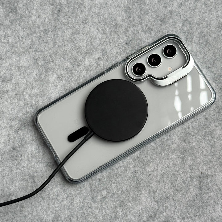 Samsung Galaxy S25 Transparent MagSafe Cover With Metal Camera Bump Kick Stand