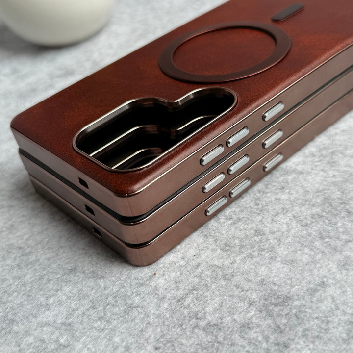 Samsung Galaxy S23 Ultra Metallic Textured Leather MagSafe Ring Case Cover