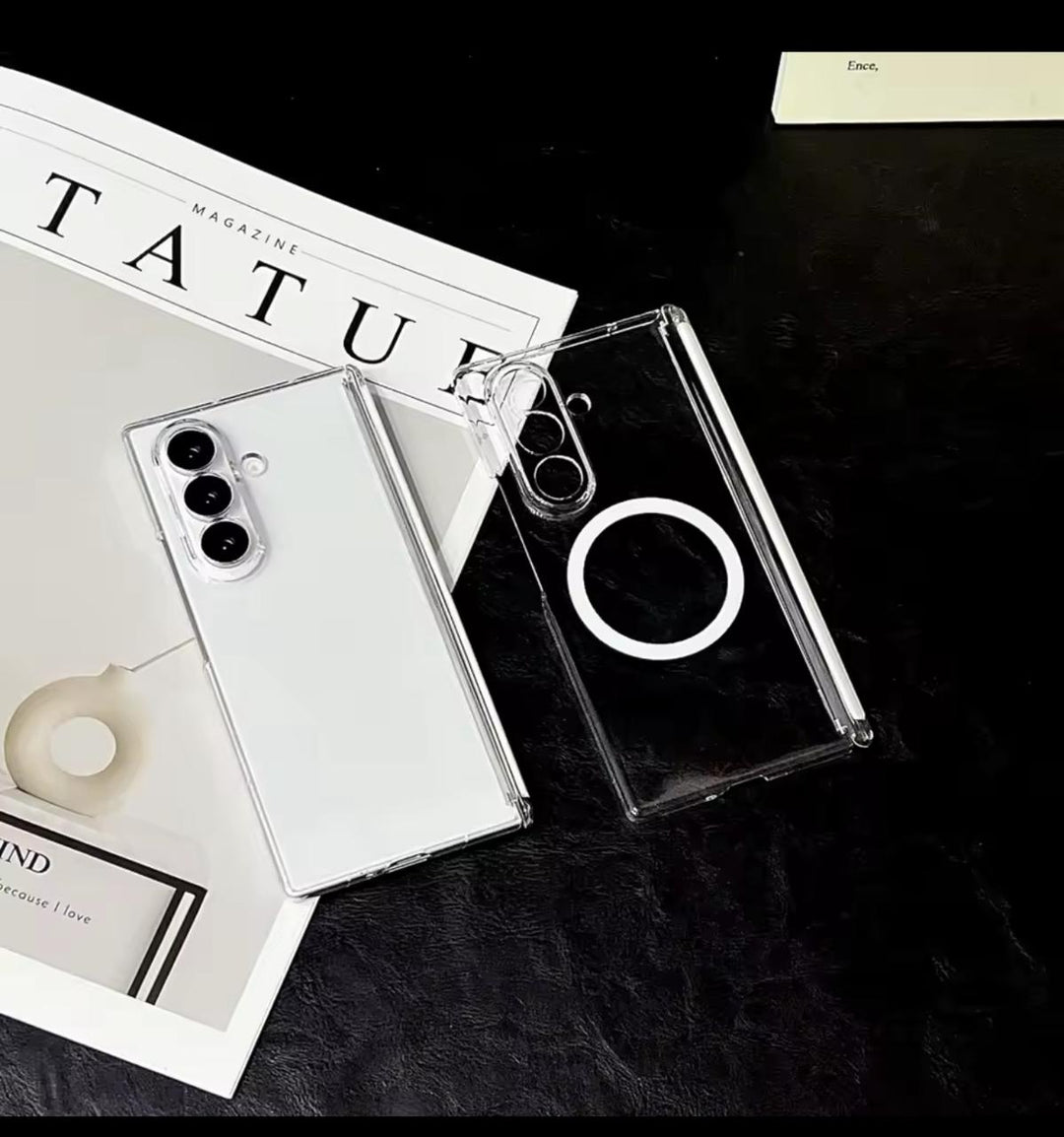 Samsung Galaxy Z Fold Series Magnetic Transparent Case with Hinge Protection