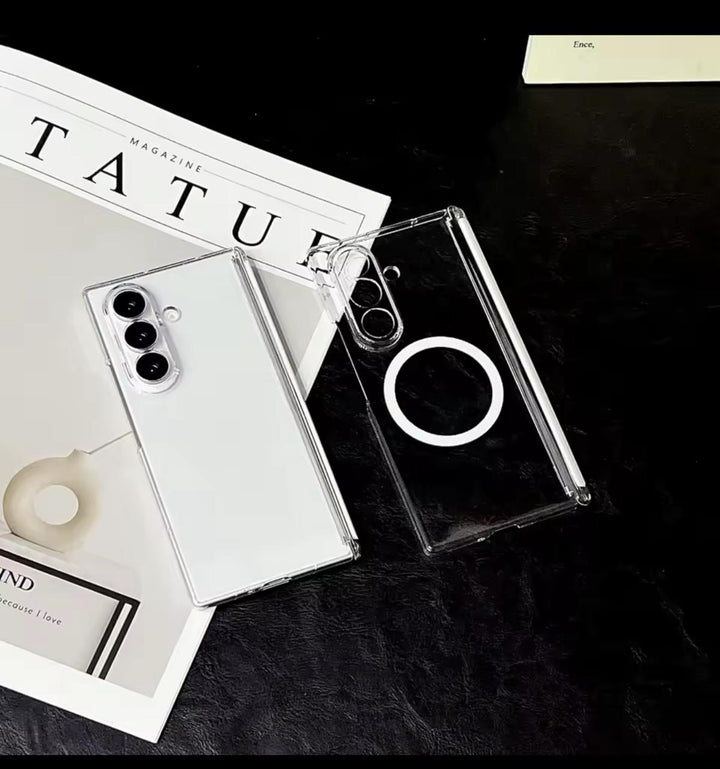 Samsung Galaxy Z Fold Series Magnetic Transparent Case with Hinge Protection