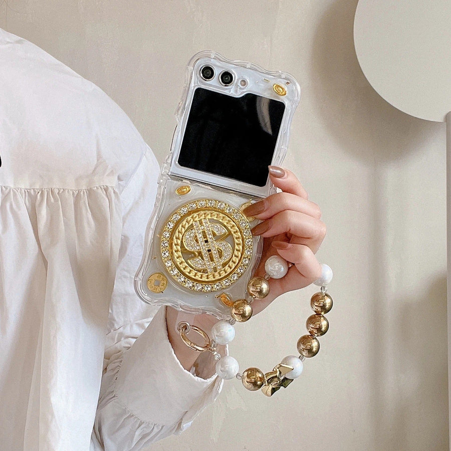 FRATO Flip 5 Collection Samsung Galaxy Z Flip 5 Premium Rotation Dollar Bracelet Wristband Chain Phone Case Cover