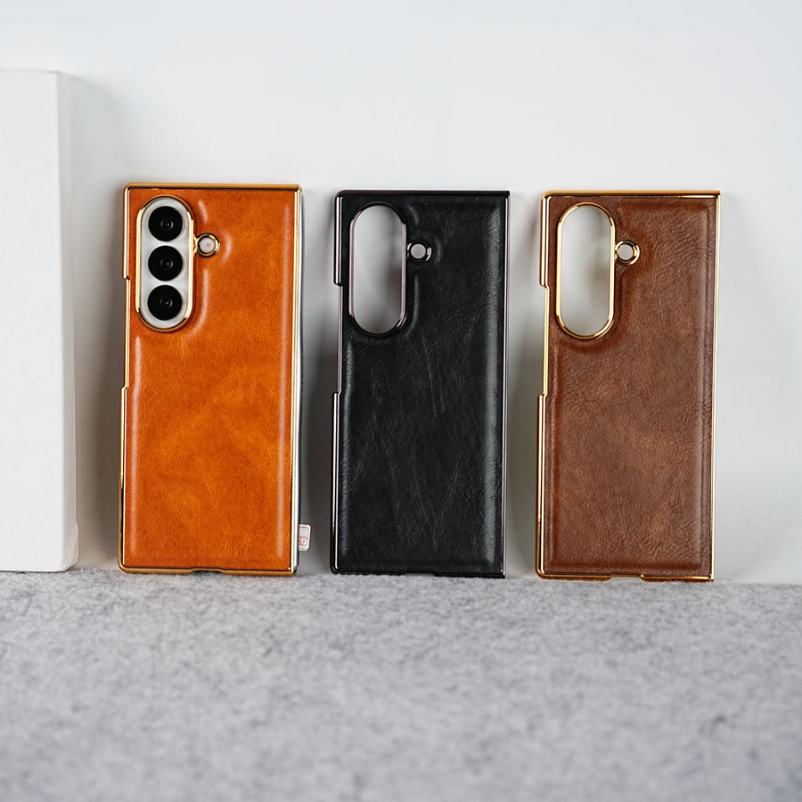 FRATO Fold 7 Collection Samsung Galaxy Z Fold 7 PU Leather Chrome Plated Front Screen Protector Case Cover