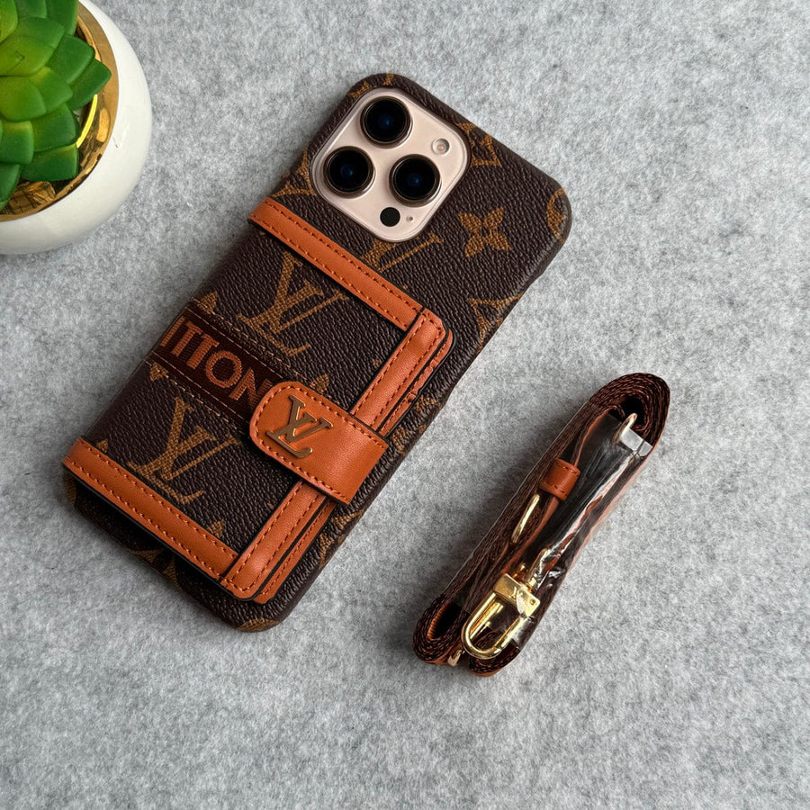 FRATO iPhone 16 Series iPhone 16 Series Luxury Brand Cardholder Crossbody Sling Strap Case