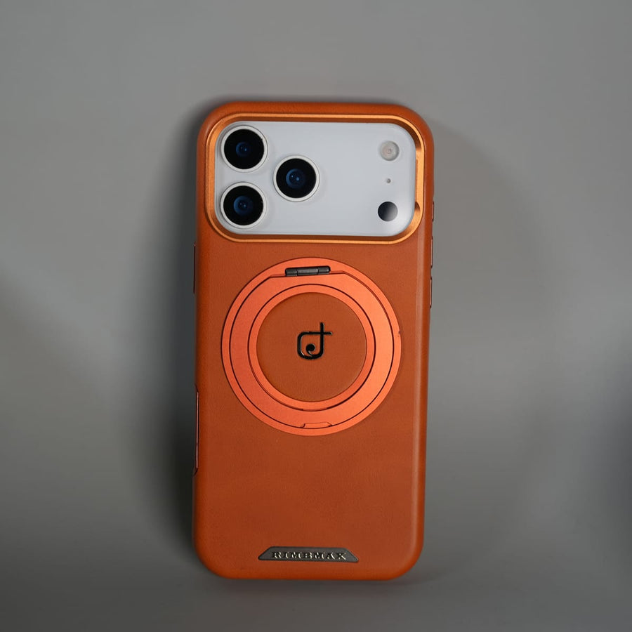 FRATO iPhone 17 Series iPhone 17 Pro iPhone 17 Series Luxury Leather Magnetic Ring Case | Metal Camera Frame and Kickstand Cover | Orange