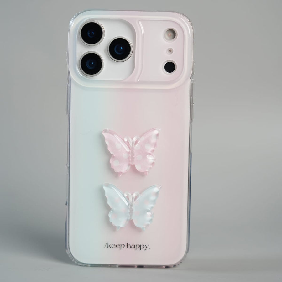 FRATO iPhone 17 Series iPhone 17 Pro Max Luxury 3D Butterfly Gradient Case with Pearl Beaded Wristlet