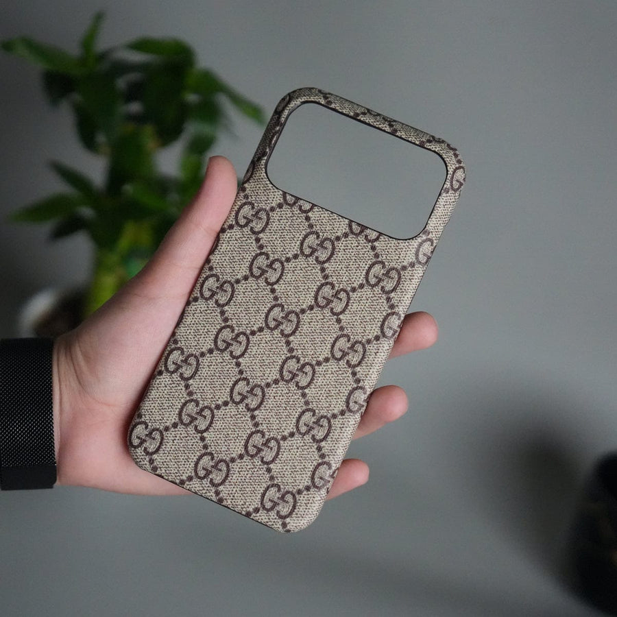 FRATO iPhone 17 Series iPhone 17 Pro Max Luxury GG Pattern PU Leather Case Cover (Beige)