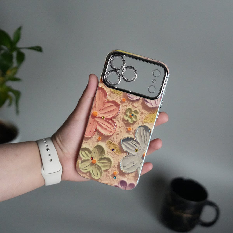 FRATO iPhone 17 Series iPhone 17 series Luxury 3D Oil Painting Floral Design Glitter Lens Protection Cover | Pink