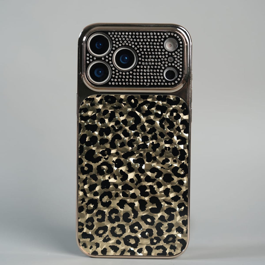 FRATO luxury Case 17 Pro Max iPhone Series Luxury Leopard Crystal Case with Rhinestone Camera Frame & Glossy Finish