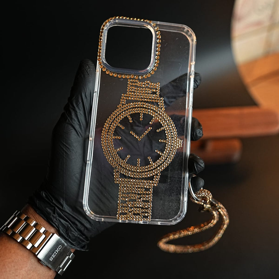 FRATO luxury Case Crystal Watch Design Clear Case for iPhone Series | Rhinestone Wrist Strap