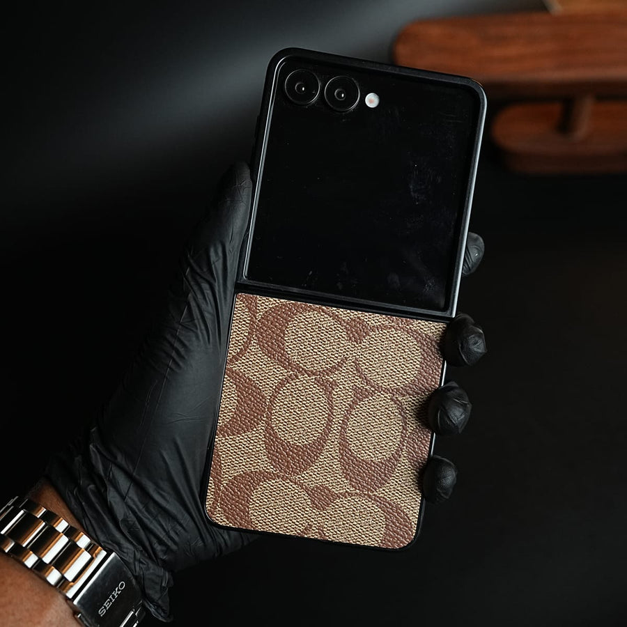 FRATO Samsung Galaxy Z Flip 8 Beige Luxury Leather CC Pattern Case For Samsung Galaxy Z Flip 8 | Slim Designer Back Cover