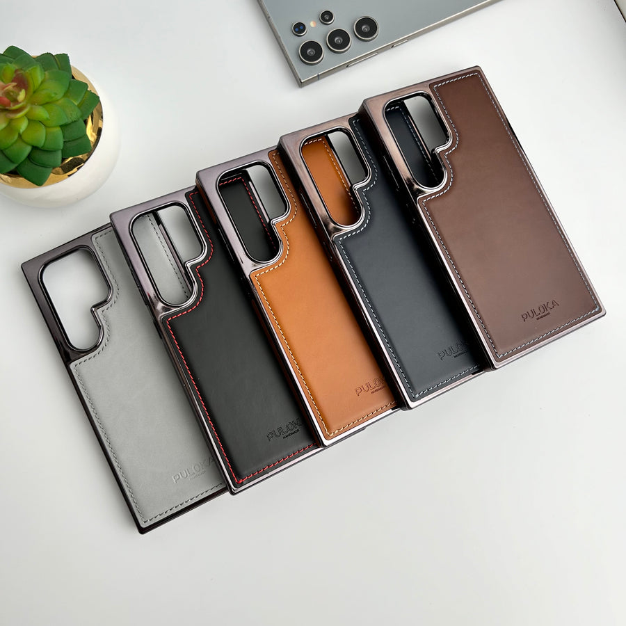 FRATO Samsung S24U Samsung Galaxy S24 Ultra PU Leather Side Chrome Case Cover