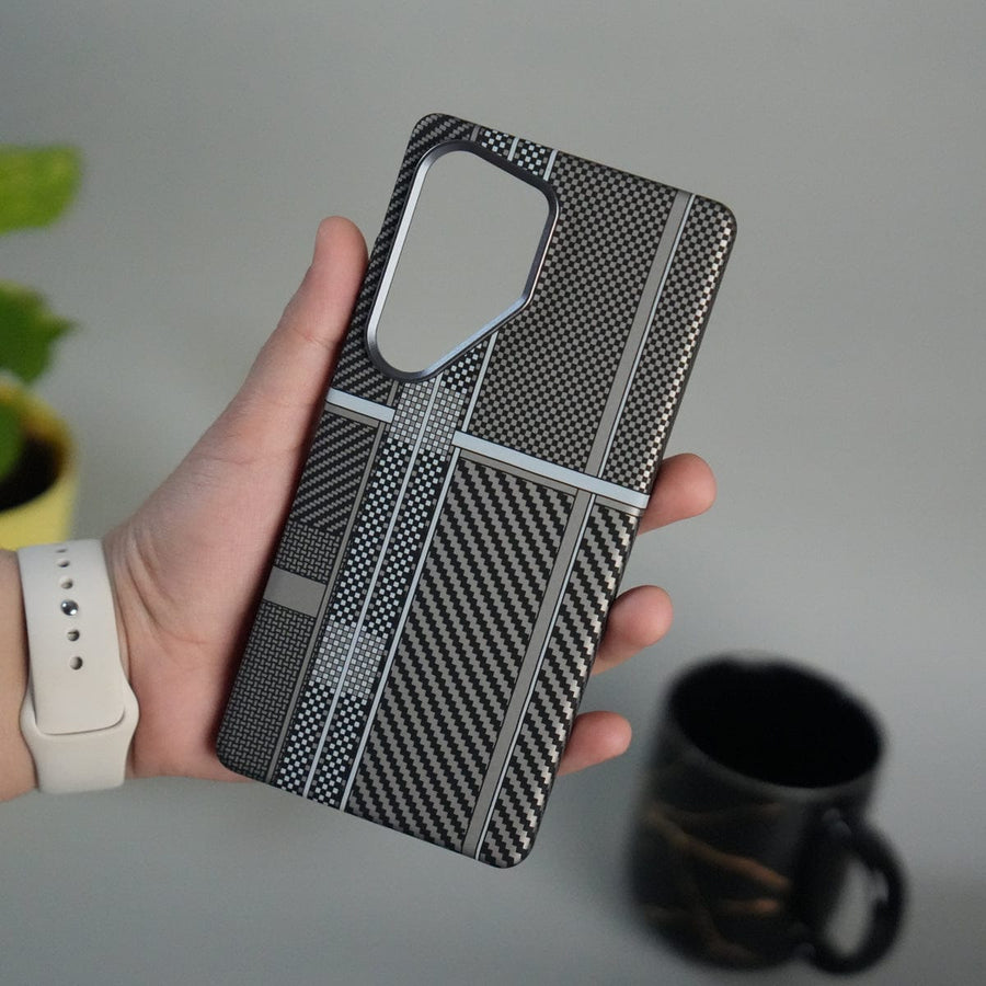 FRATO Samsung S25U Galaxy S25 Ultra Carbon Fiber Texture Design Hard Pc MagSafe Case Cover MixLine Silver