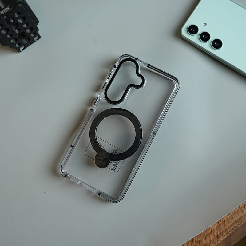 FRATO Samsung S26 Clear Case for Samsung Galaxy S26 | Metal Camera Frame & 360° Rotating Stand Protective Cover