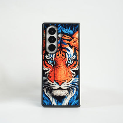 FRATO Samsung Z Fold 7 Glass Z Fold 6 Galaxy Z Fold Series Tiger Face Chrome Armor Case