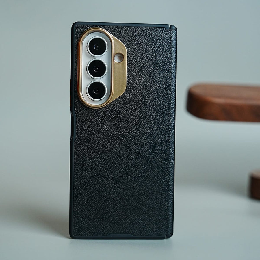 FRATO Z Fold 8 Series Black Leather Texture Magnetic Case for Galaxy Z Fold 8 Ultra | Hinge Protection and Metal Camera Guard