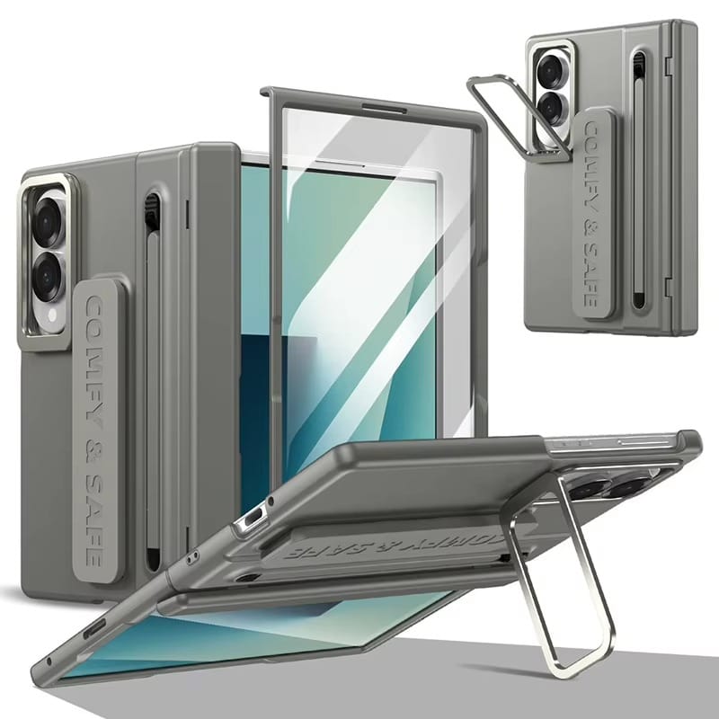 FRATO Z Fold 8 Series Gray Samsung Galaxy Z Fold 8 Full Protection Case | Hinge Guard, S Pen Holder & Metal Kickstand Cover