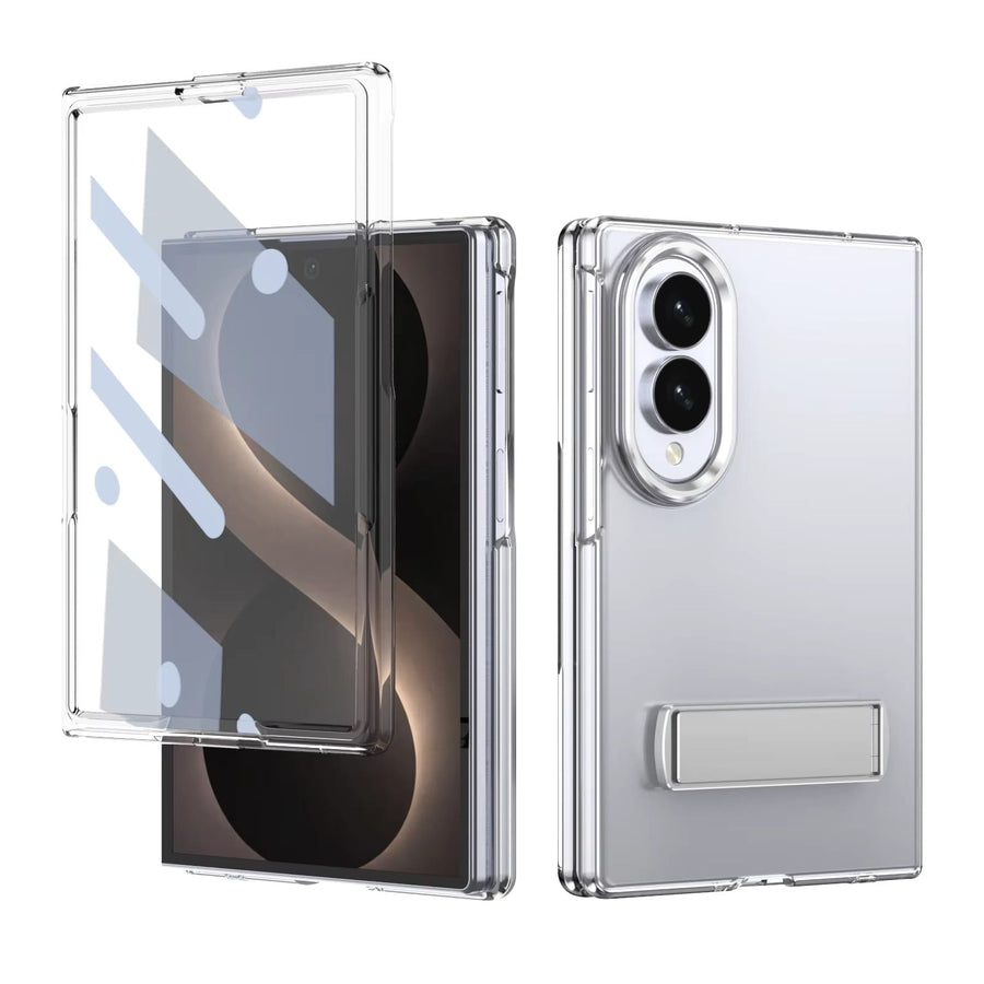 FRATO Z Fold 8 Series Silver Transparent Braket Metal Stand Case for Samsung Galaxy Z Fold 8 | Built-In Front Glass