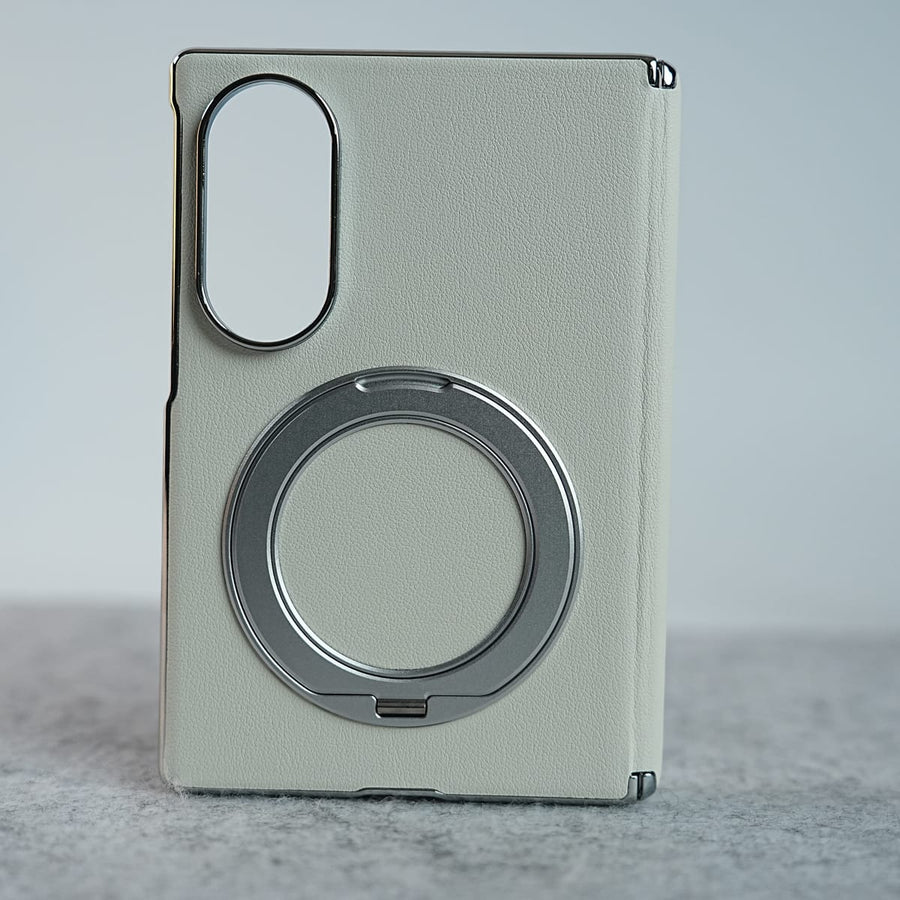 FRATO Z Fold 8 Series White Premium Leather Texture Case For Galaxy Z Fold 8 | Foldable Ring Stand & Metal Camera Frame