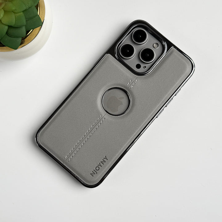 iPhone 16 Series Middle Stitch PU Leather Side Chrome Case Cover