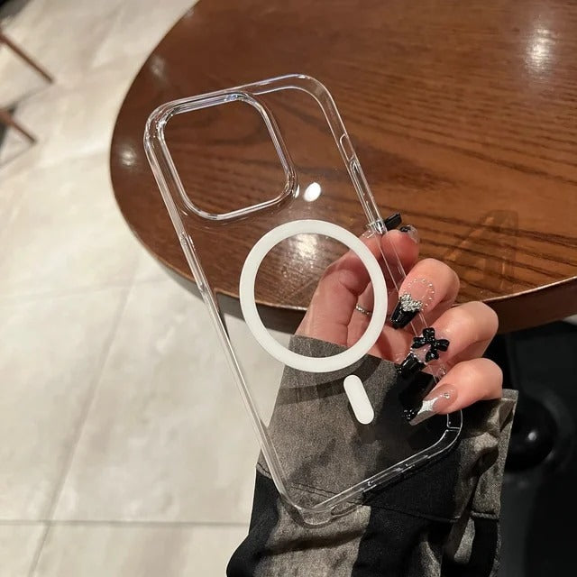 iPhone 16 series Crystal Clear Transparent Soft Silicone MagSafe Case Cover