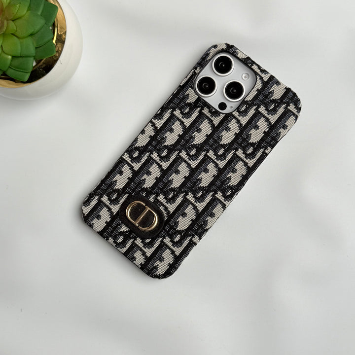 iPhone Luxury Brand CD Embroidery Case Cover (Black)