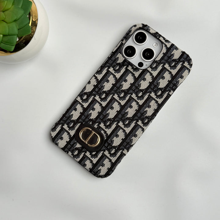 iPhone Luxury Brand CD Embroidery Case Cover (Black)