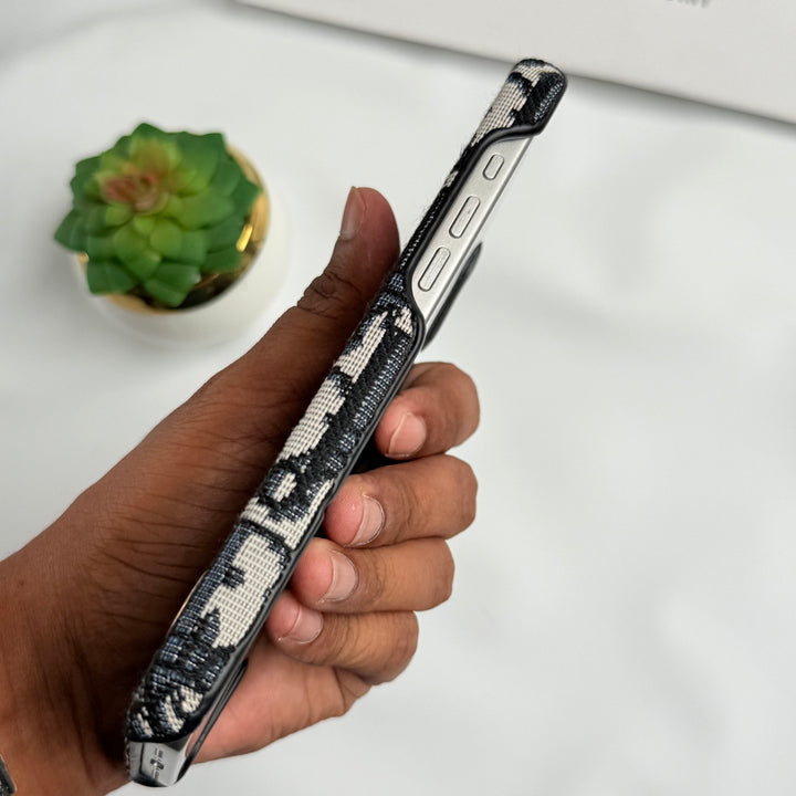 iPhone Luxury Brand CD Embroidery Case Cover (Black)