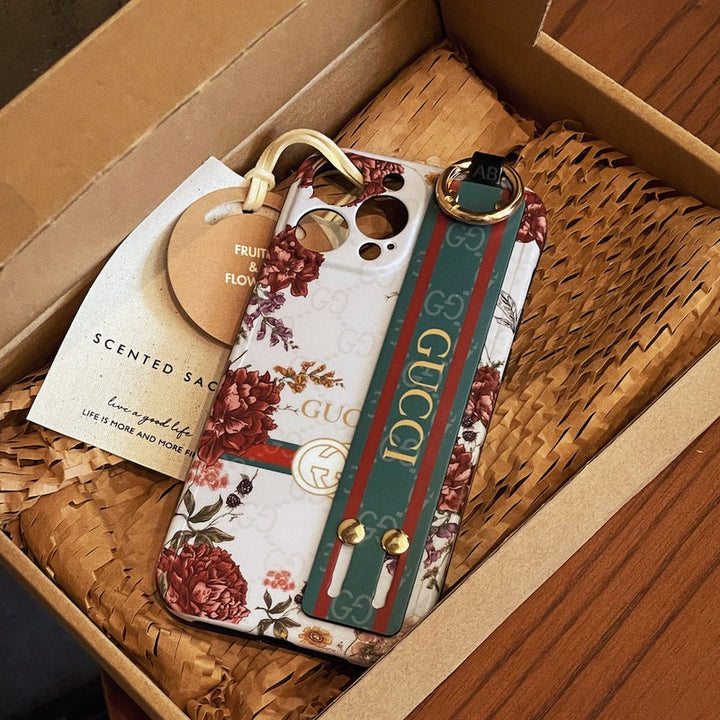 iPhone Luxury Brand Green GG Strap Holder Case Cover