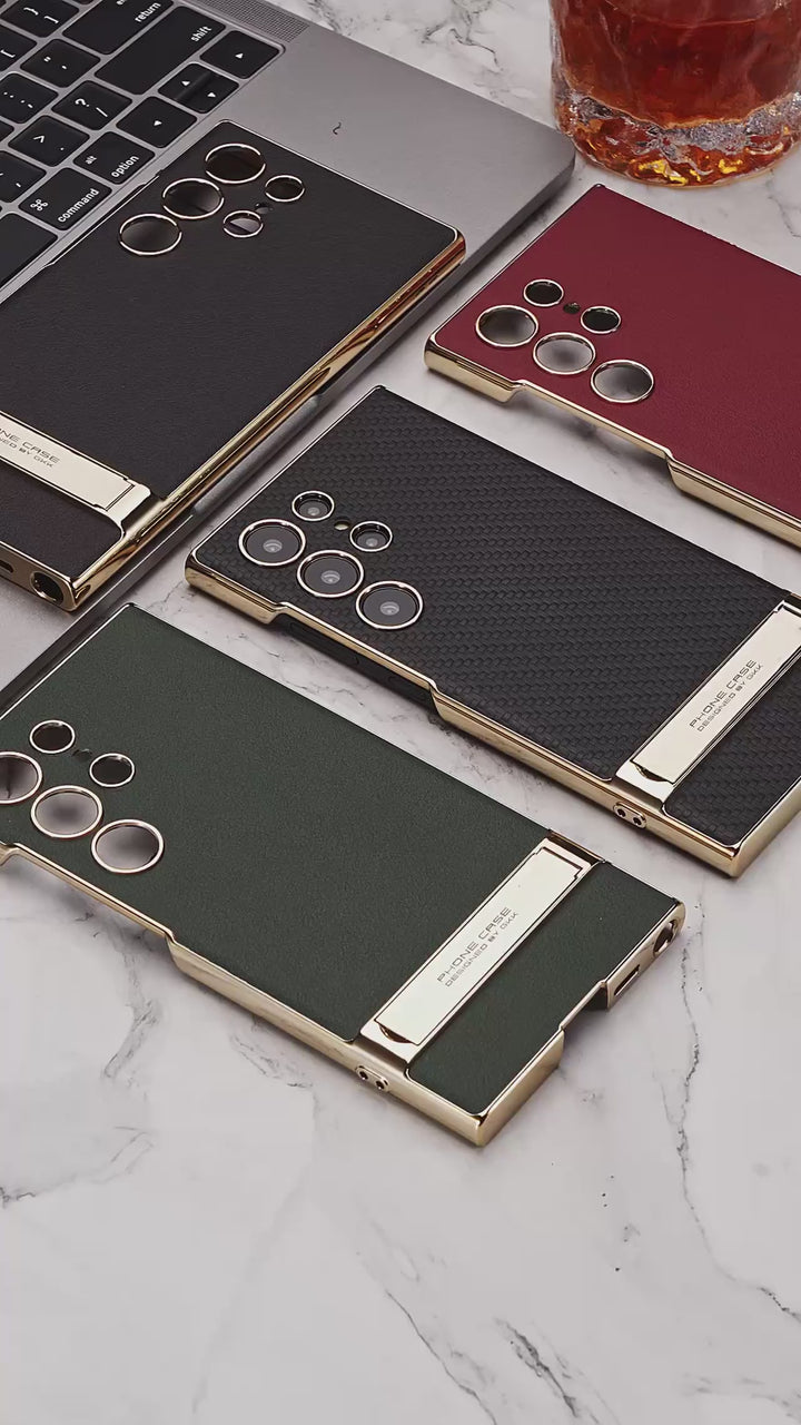 Samsung Galaxy S25 Ultra GKK Luxury Leather Plating Stand Case