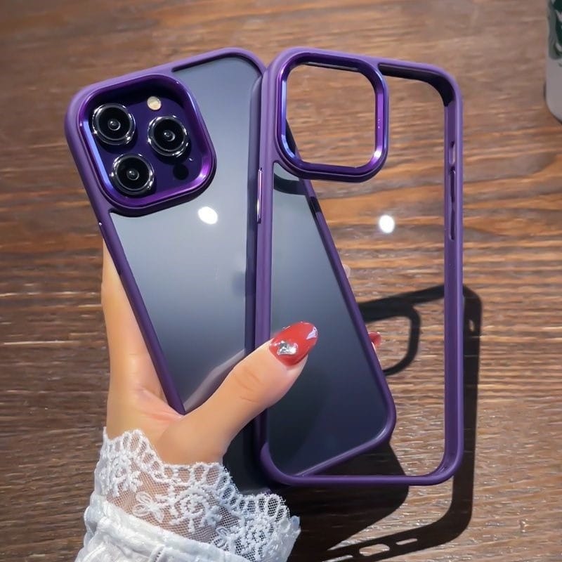 FRATO iPhone Trending iPhone HD Clear Hybrid Case With Metal Lens Protection ( Deep Purple )
