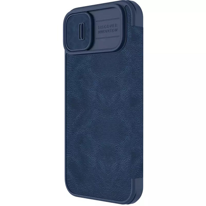 iPhone 13 Camera Protection QIN Leather Flip Case Blue
