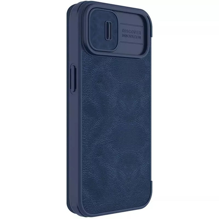 iPhone 13 Camera Protection QIN Leather Flip Case Blue