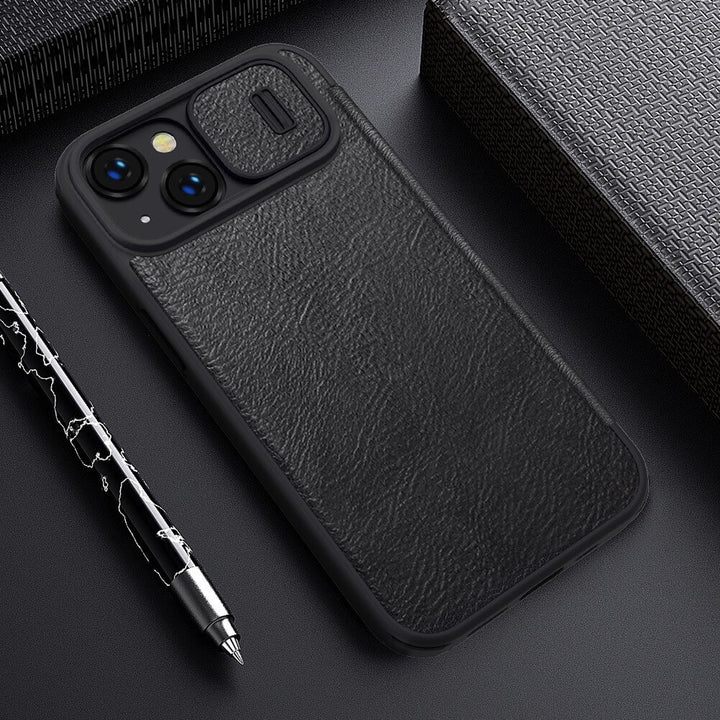 iPhone 14 Plus Camera Protection QIN Leather Flip Case Black