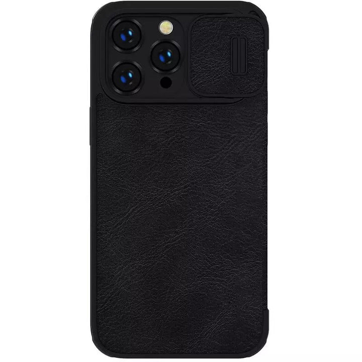 iPhone 14 Pro Camera Protection QIN Leather Flip Case Black