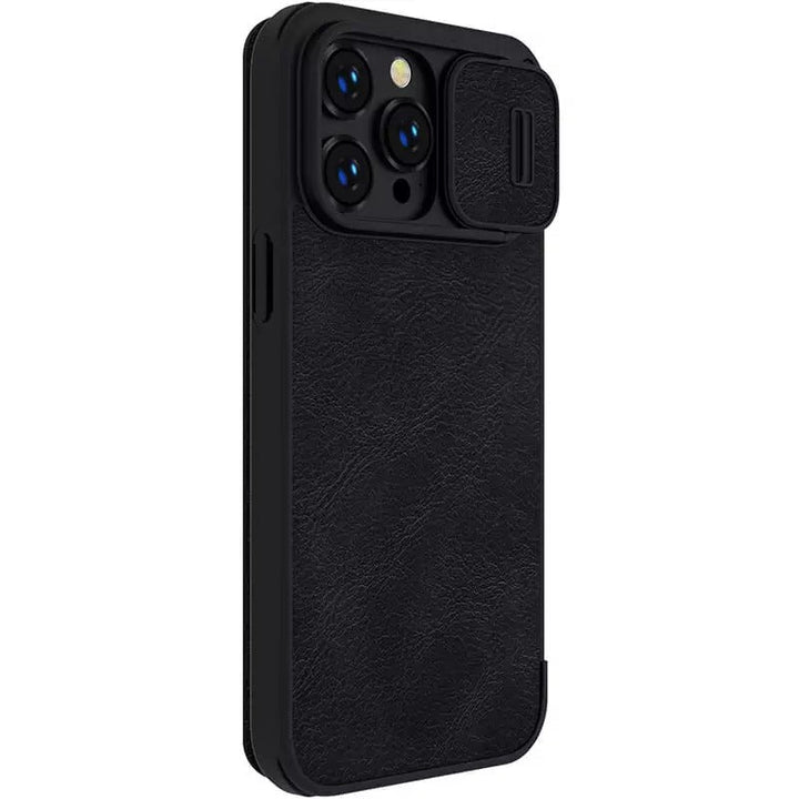 iPhone 14 Pro Camera Protection QIN Leather Flip Case Black