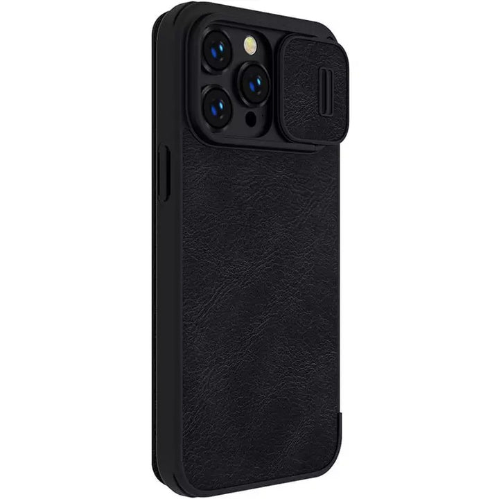 iPhone 14 Pro Max Camera Protection QIN Leather Flip Case Black