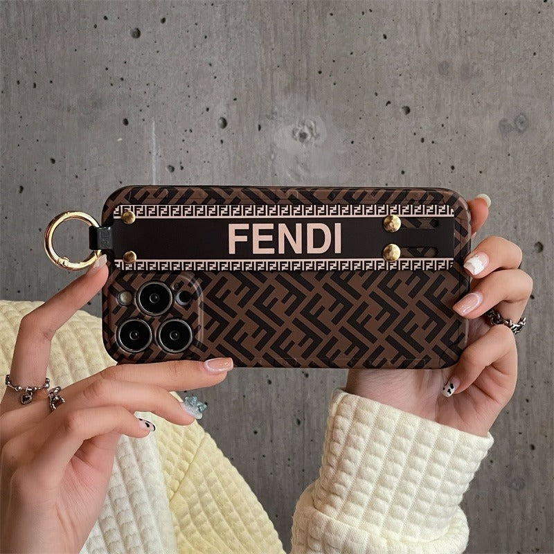 iPhone Luxury Brand FD Strap Holder Case Cover Brown