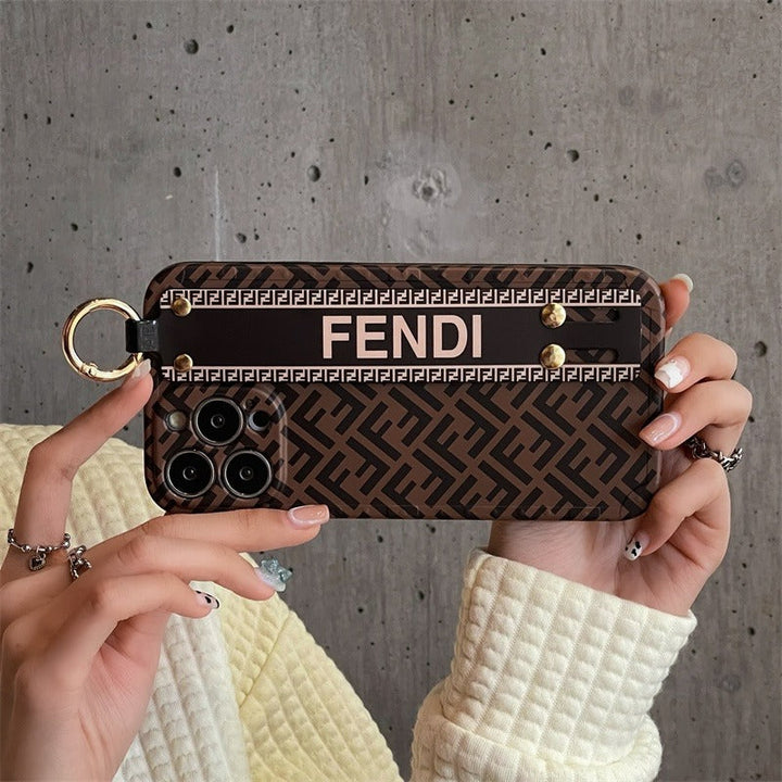 iPhone Luxury Brand FD Strap Holder Case Cover Brown