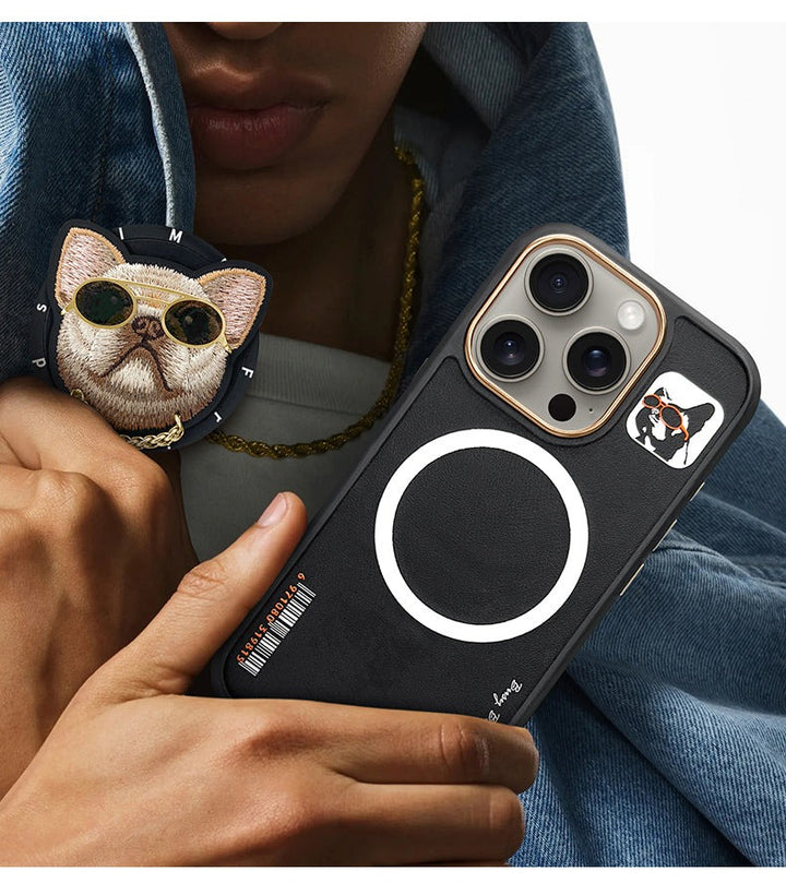 iPhone 16 Series Cool Glasses MagSafe Case Cover with Embroidery Magnetic Bracket Phone Holder