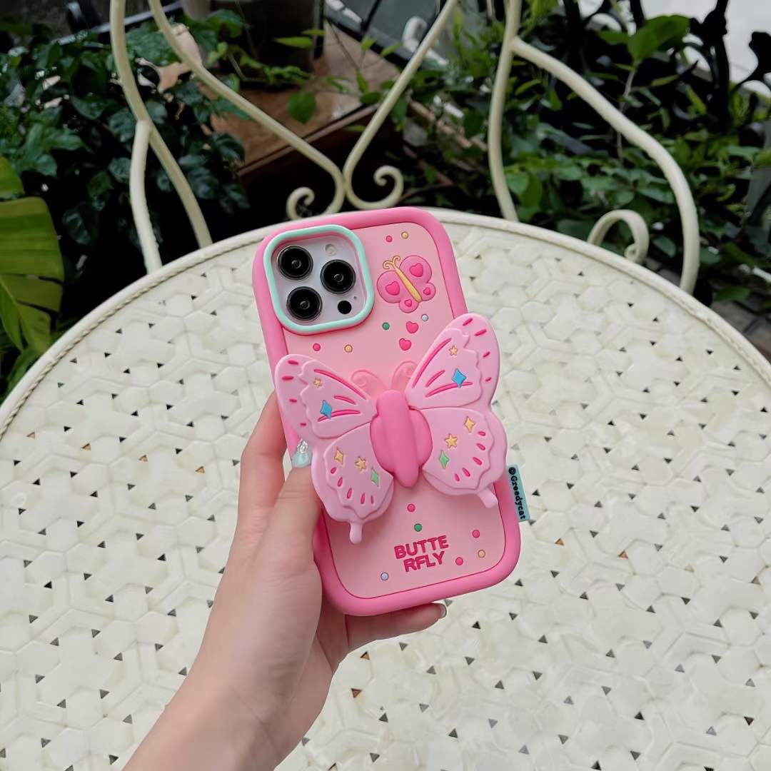 iPhone 3D Cute Silicone Butterfly Shockproof Case Cover (Pink)