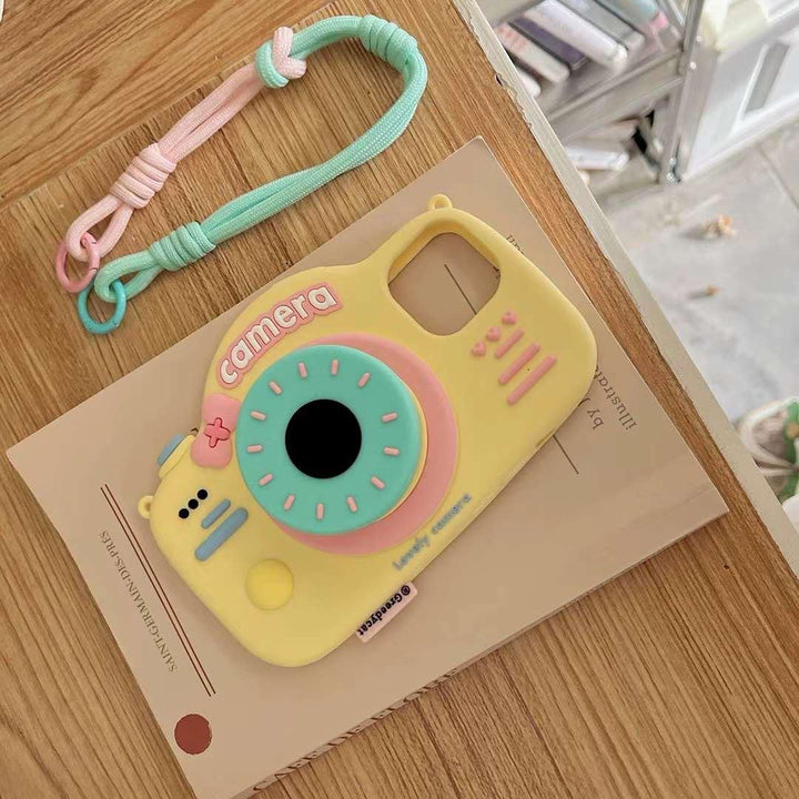 iPhone 15 Series 3D Cute Silicone Camera Design Case Cover With Lanyard Strap