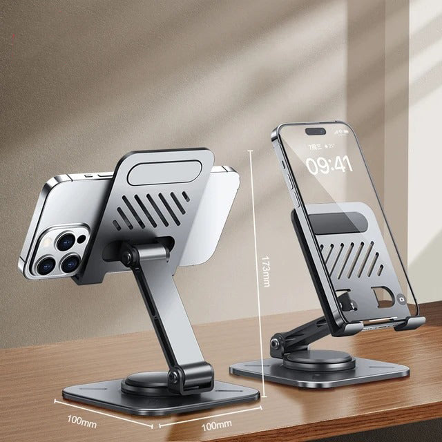 Aluminum Alloy 360° Rotating Adjustable Folding Mobile Phone and Tablet Stand Holder (Dark Grey)