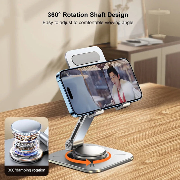 Aluminum Alloy 360° Rotating Adjustable Folding Mobile Phone and Tablet Stand Holder (Dark Grey)