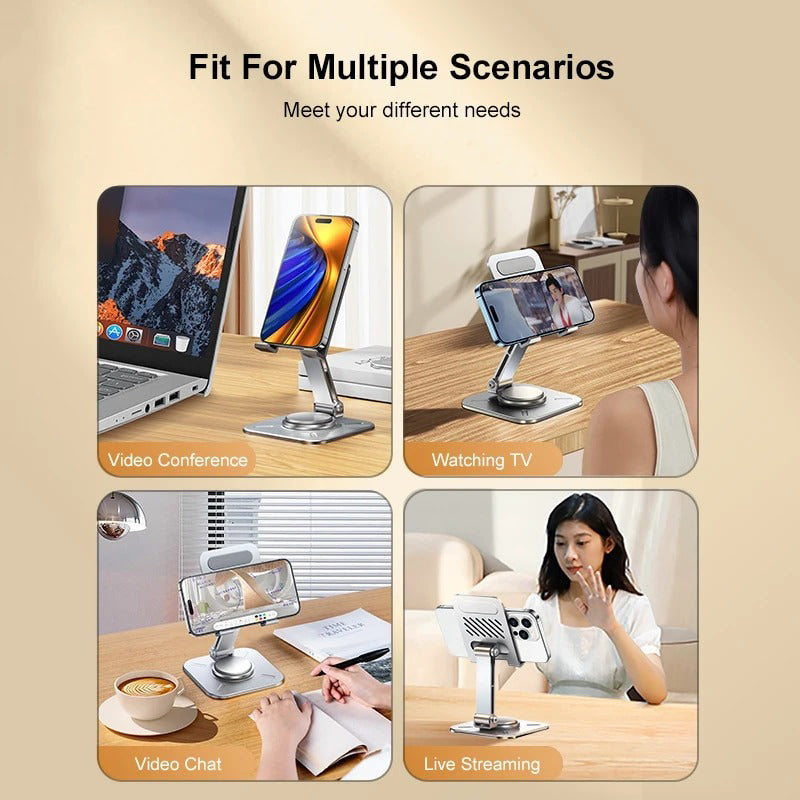 Aluminum Alloy 360° Rotating Adjustable Folding Mobile Phone Stand Holder (Silver)