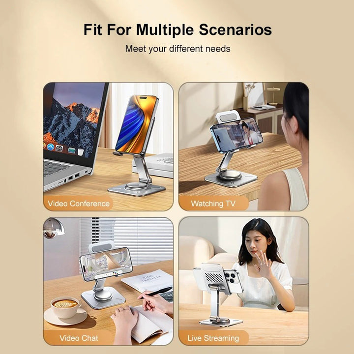 Aluminum Alloy 360° Rotating Adjustable Folding Mobile Phone Stand Holder (Silver)