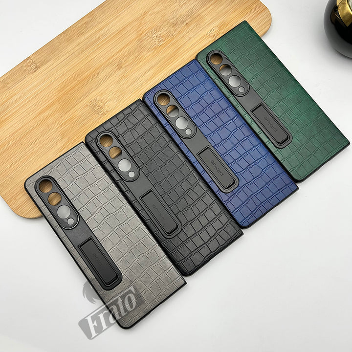 Samsung Galaxy Z Fold 4 Leather Crocodile Pattern Kickstand Camera Protection Case Cover