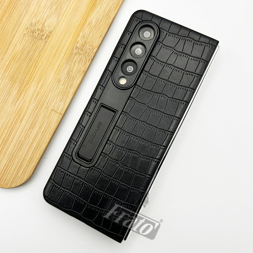 Samsung Galaxy Z Fold 4 Leather Crocodile Pattern Kickstand Camera Protection Case Cover